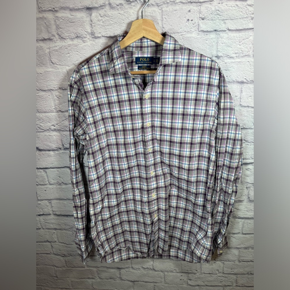 Polo Ralph Lauren Slim Fit long sleeve plaid button down mens shirt size large